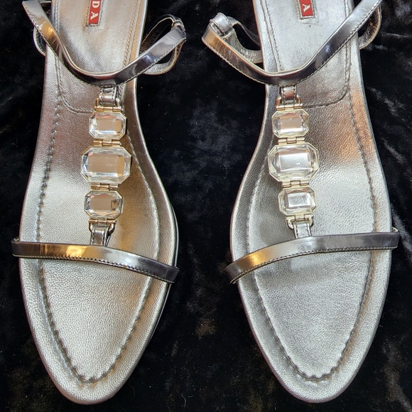 PRADA Silver Jeweled Sandals Size 10 prada 40. Made in Italy 🇮🇹 - Picture 6 of 13